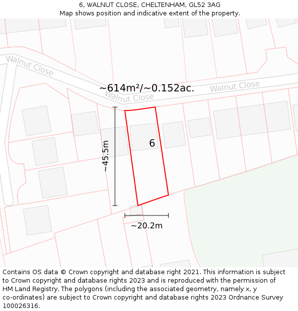 6, WALNUT CLOSE, CHELTENHAM, GL52 3AG: Plot and title map