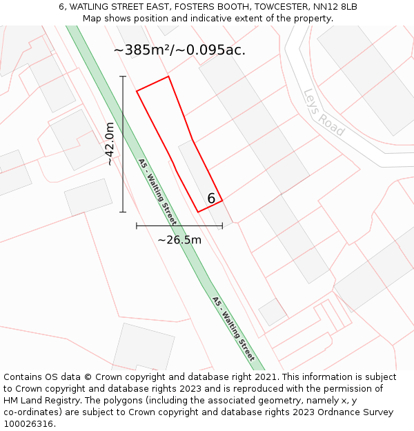 6, WATLING STREET EAST, FOSTERS BOOTH, TOWCESTER, NN12 8LB: Plot and title map