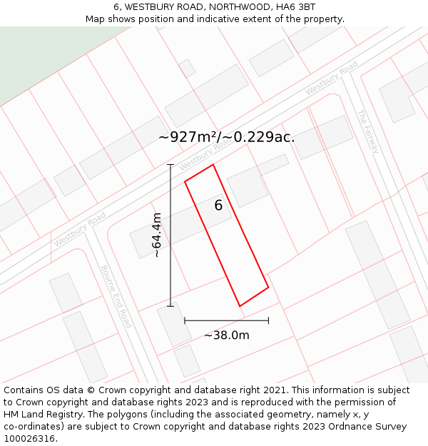 6, WESTBURY ROAD, NORTHWOOD, HA6 3BT: Plot and title map