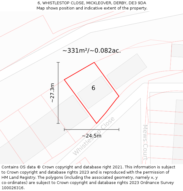 6, WHISTLESTOP CLOSE, MICKLEOVER, DERBY, DE3 9DA: Plot and title map