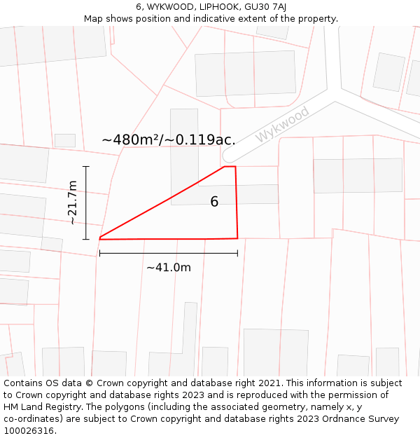 6, WYKWOOD, LIPHOOK, GU30 7AJ: Plot and title map