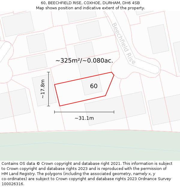 60, BEECHFIELD RISE, COXHOE, DURHAM, DH6 4SB: Plot and title map