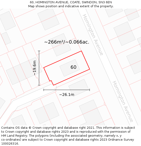 60, HOMINGTON AVENUE, COATE, SWINDON, SN3 6EN: Plot and title map