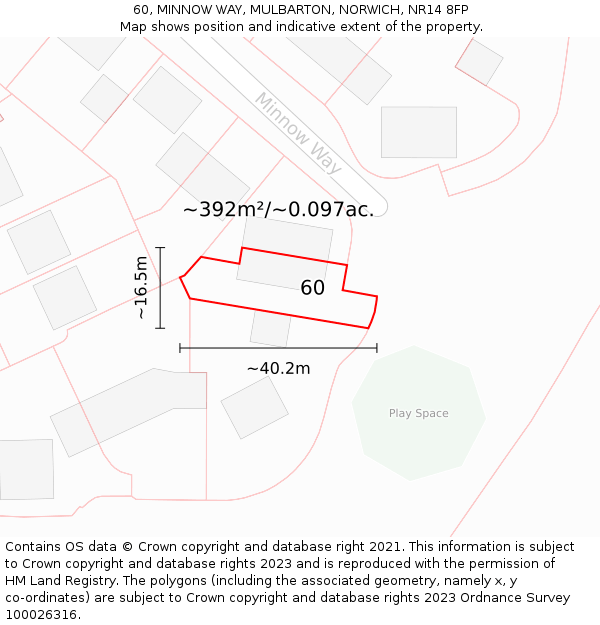 60, MINNOW WAY, MULBARTON, NORWICH, NR14 8FP: Plot and title map