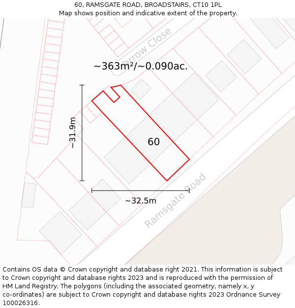 60, RAMSGATE ROAD, BROADSTAIRS, CT10 1PL: Plot and title map