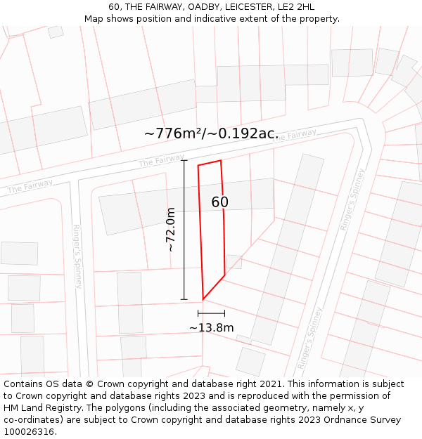 60, THE FAIRWAY, OADBY, LEICESTER, LE2 2HL: Plot and title map