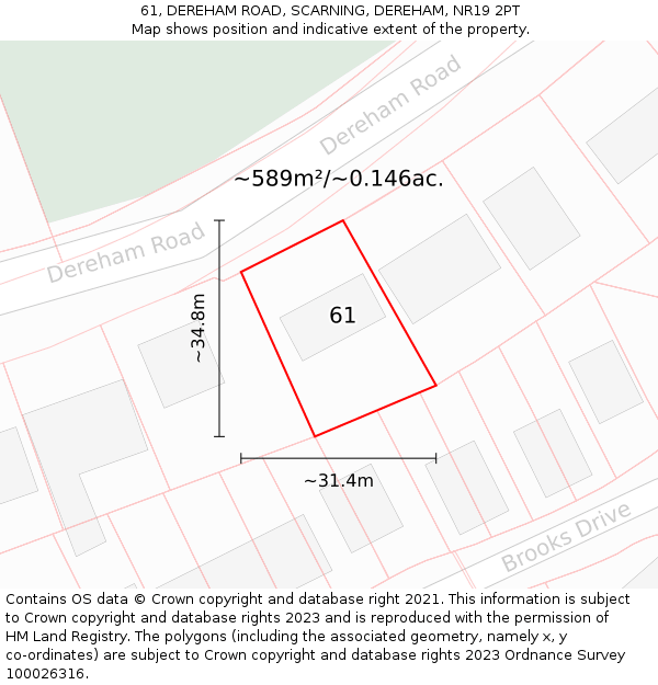 61, DEREHAM ROAD, SCARNING, DEREHAM, NR19 2PT: Plot and title map