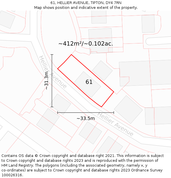 61, HELLIER AVENUE, TIPTON, DY4 7RN: Plot and title map