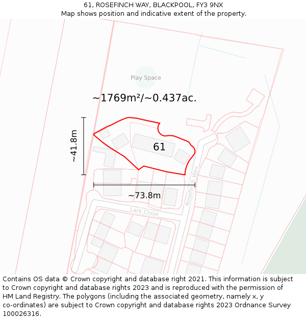 61, ROSEFINCH WAY, BLACKPOOL, FY3 9NX: Plot and title map