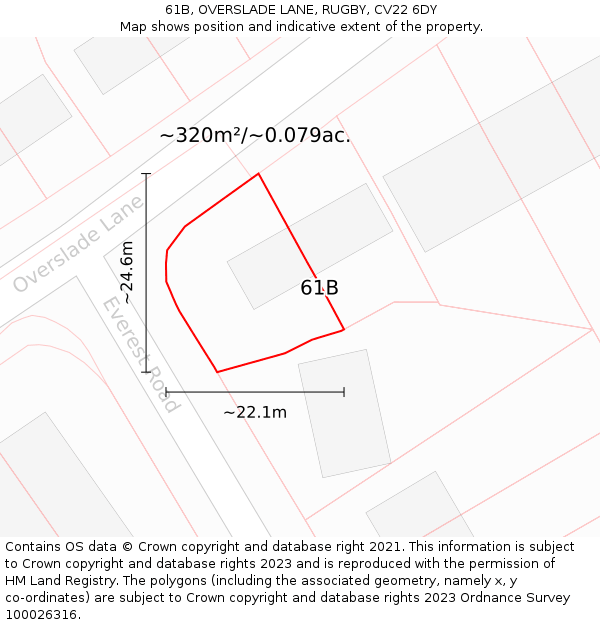 61B, OVERSLADE LANE, RUGBY, CV22 6DY: Plot and title map