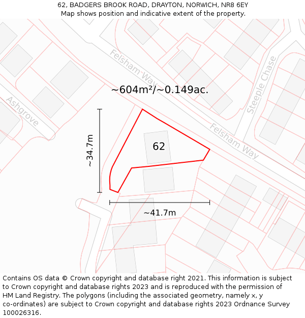 62, BADGERS BROOK ROAD, DRAYTON, NORWICH, NR8 6EY: Plot and title map