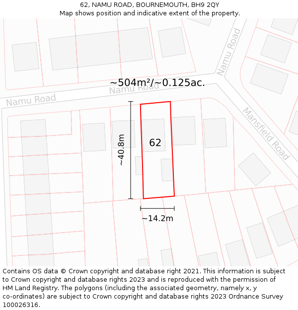 62, NAMU ROAD, BOURNEMOUTH, BH9 2QY: Plot and title map