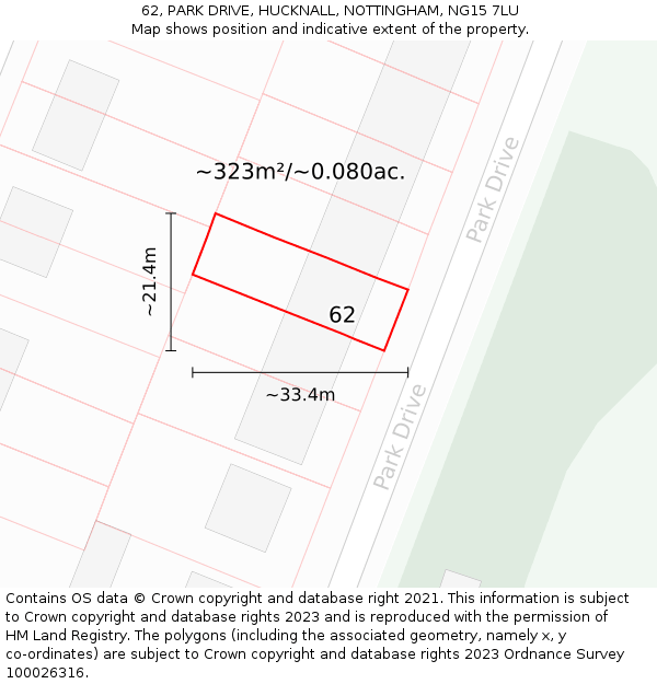 62, PARK DRIVE, HUCKNALL, NOTTINGHAM, NG15 7LU: Plot and title map