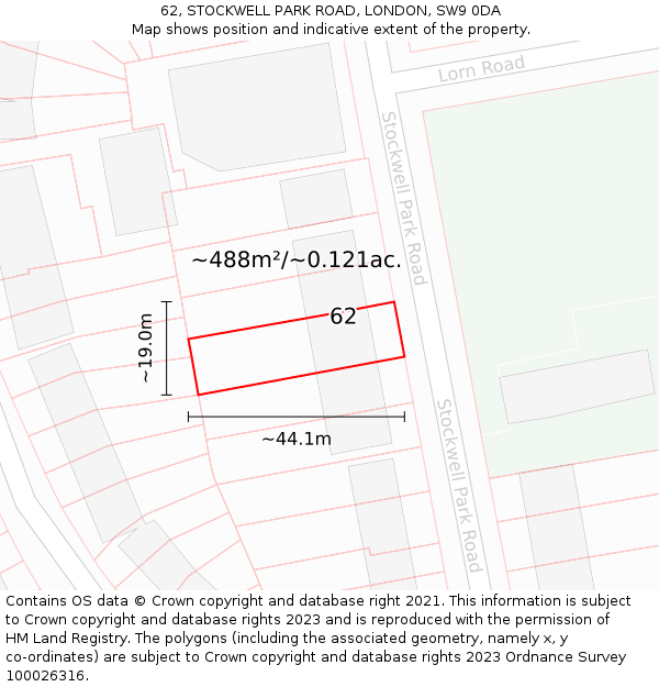 62, STOCKWELL PARK ROAD, LONDON, SW9 0DA: Plot and title map