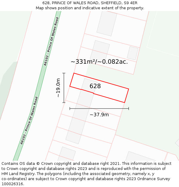 628, PRINCE OF WALES ROAD, SHEFFIELD, S9 4ER: Plot and title map