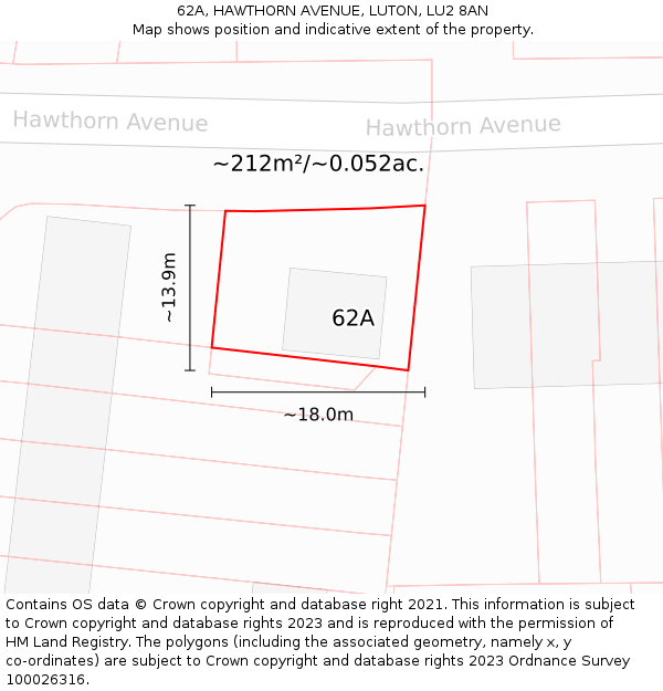 62A, HAWTHORN AVENUE, LUTON, LU2 8AN: Plot and title map