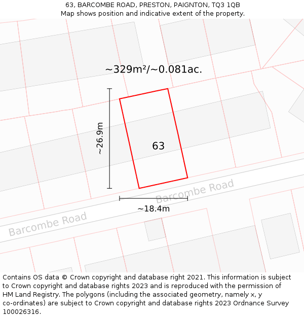 63, BARCOMBE ROAD, PRESTON, PAIGNTON, TQ3 1QB: Plot and title map