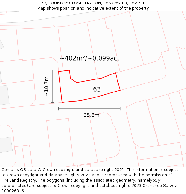 63, FOUNDRY CLOSE, HALTON, LANCASTER, LA2 6FE: Plot and title map