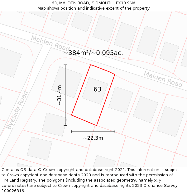 63, MALDEN ROAD, SIDMOUTH, EX10 9NA: Plot and title map