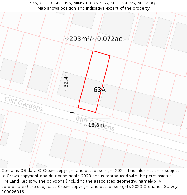 63A, CLIFF GARDENS, MINSTER ON SEA, SHEERNESS, ME12 3QZ: Plot and title map