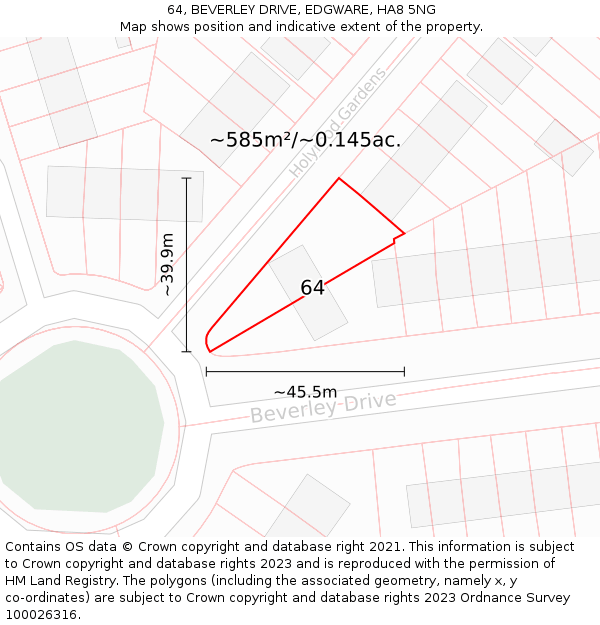 64, BEVERLEY DRIVE, EDGWARE, HA8 5NG: Plot and title map