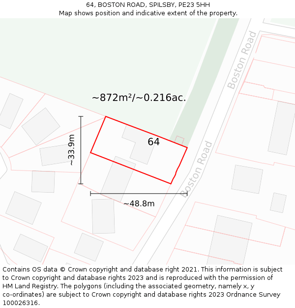 64, BOSTON ROAD, SPILSBY, PE23 5HH: Plot and title map