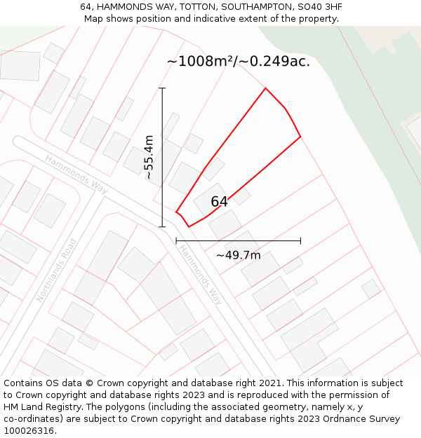 64, HAMMONDS WAY, TOTTON, SOUTHAMPTON, SO40 3HF: Plot and title map