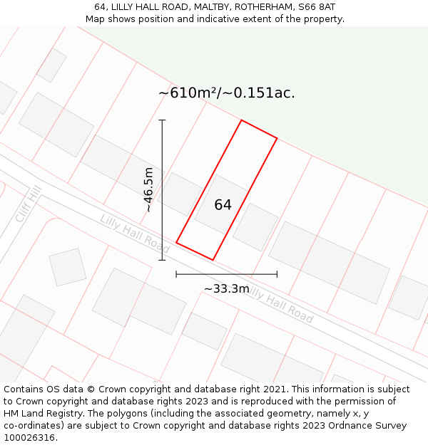 64, LILLY HALL ROAD, MALTBY, ROTHERHAM, S66 8AT: Plot and title map