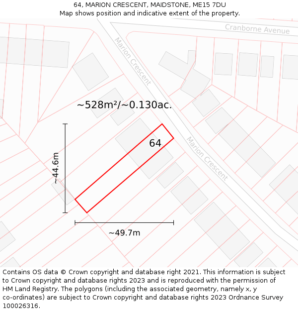 64, MARION CRESCENT, MAIDSTONE, ME15 7DU: Plot and title map