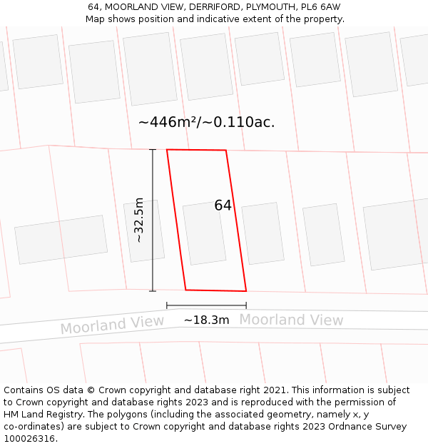 64, MOORLAND VIEW, DERRIFORD, PLYMOUTH, PL6 6AW: Plot and title map