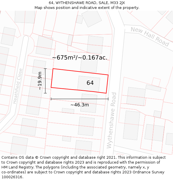 64, WYTHENSHAWE ROAD, SALE, M33 2JX: Plot and title map