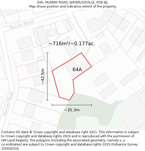 64A, MURRAY ROAD, WATERLOOVILLE, PO8 9JL: Plot and title map