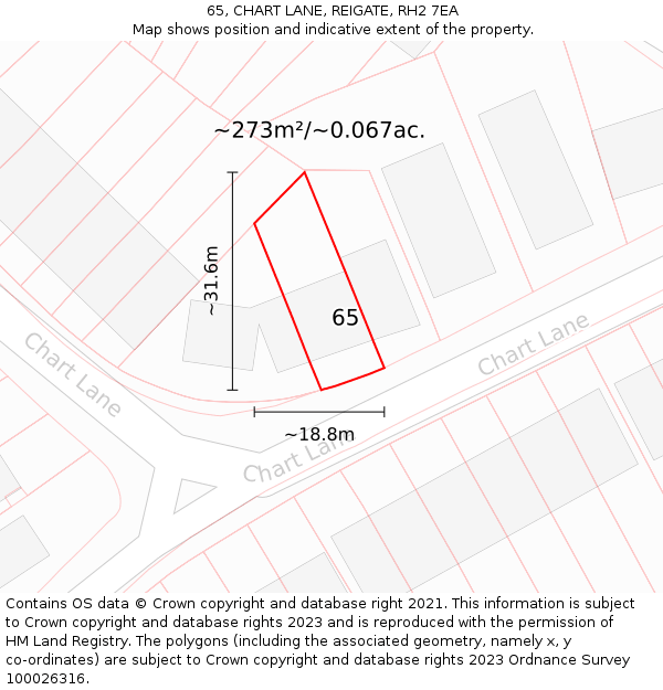 65, CHART LANE, REIGATE, RH2 7EA: Plot and title map