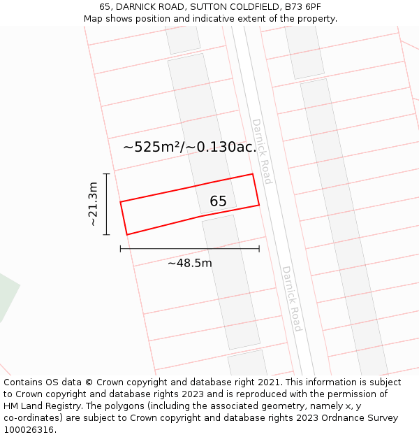 65, DARNICK ROAD, SUTTON COLDFIELD, B73 6PF: Plot and title map