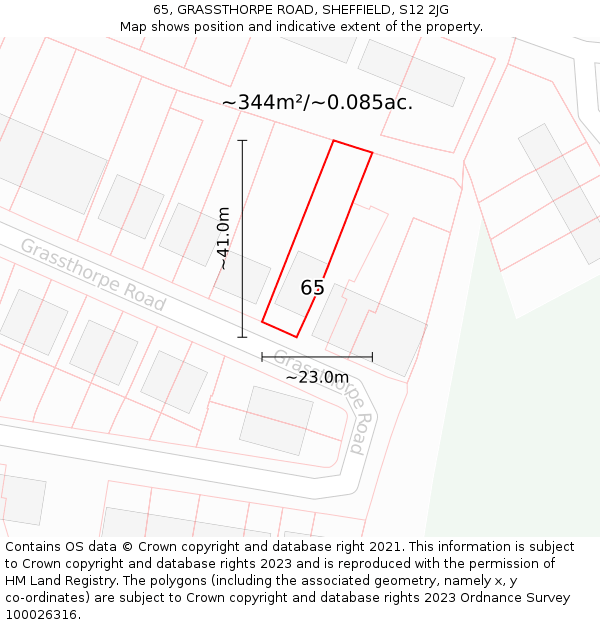 65, GRASSTHORPE ROAD, SHEFFIELD, S12 2JG: Plot and title map