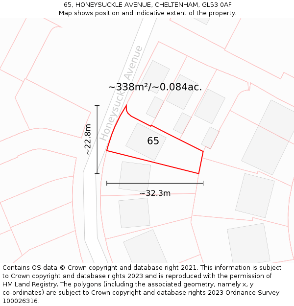 65, HONEYSUCKLE AVENUE, CHELTENHAM, GL53 0AF: Plot and title map