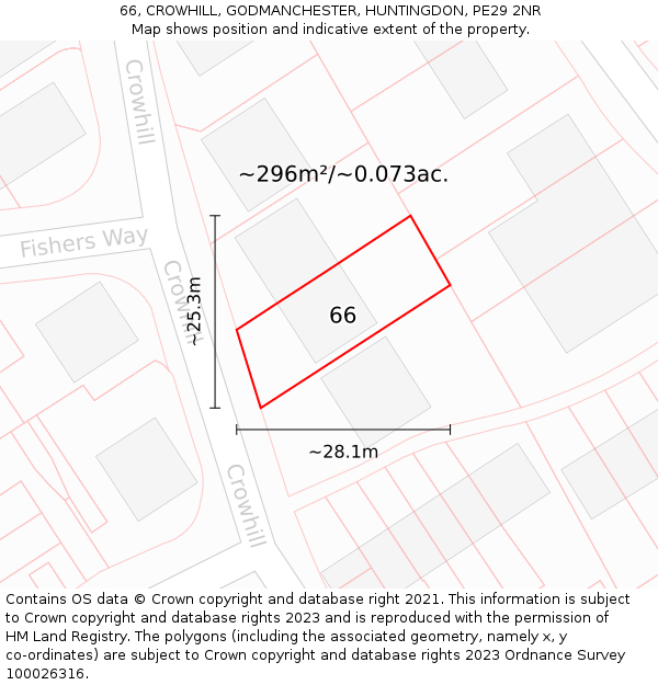 66, CROWHILL, GODMANCHESTER, HUNTINGDON, PE29 2NR: Plot and title map