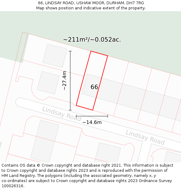 66, LINDSAY ROAD, USHAW MOOR, DURHAM, DH7 7RG: Plot and title map