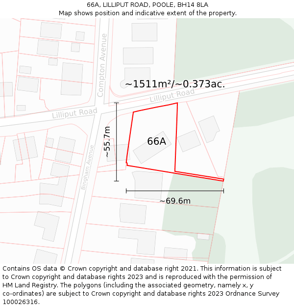 66A, LILLIPUT ROAD, POOLE, BH14 8LA: Plot and title map