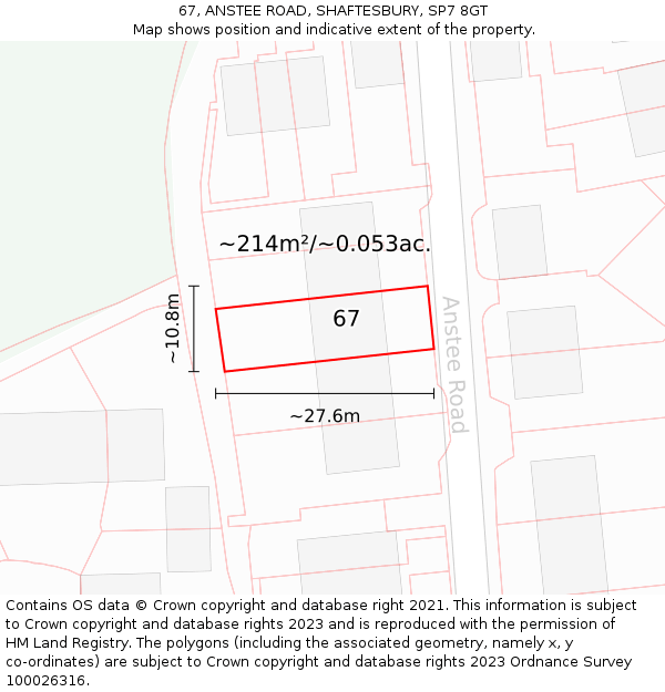 67, ANSTEE ROAD, SHAFTESBURY, SP7 8GT: Plot and title map