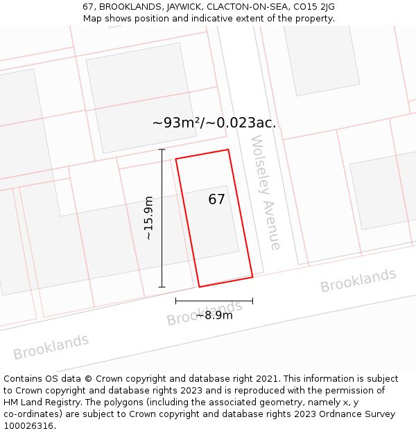 67, BROOKLANDS, JAYWICK, CLACTON-ON-SEA, CO15 2JG: Plot and title map