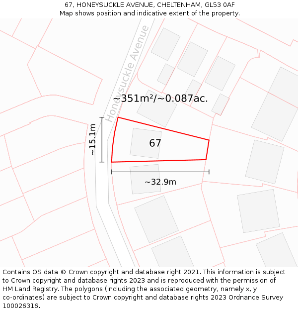 67, HONEYSUCKLE AVENUE, CHELTENHAM, GL53 0AF: Plot and title map