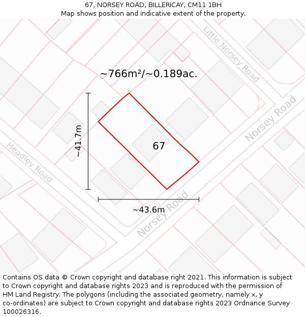 67, NORSEY ROAD, BILLERICAY, CM11 1BH: Plot and title map