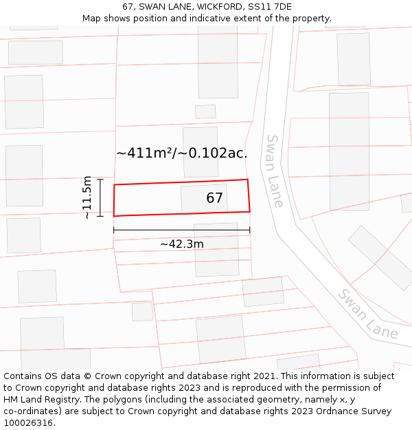 67, SWAN LANE, WICKFORD, SS11 7DE: Plot and title map