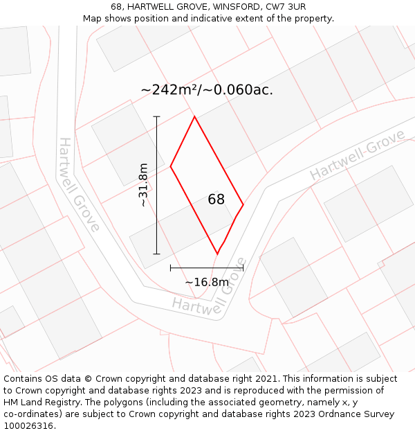 68, HARTWELL GROVE, WINSFORD, CW7 3UR: Plot and title map