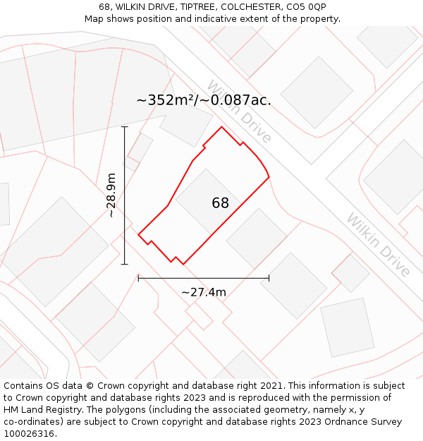 68, WILKIN DRIVE, TIPTREE, COLCHESTER, CO5 0QP: Plot and title map