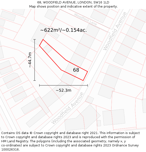 68, WOODFIELD AVENUE, LONDON, SW16 1LD: Plot and title map