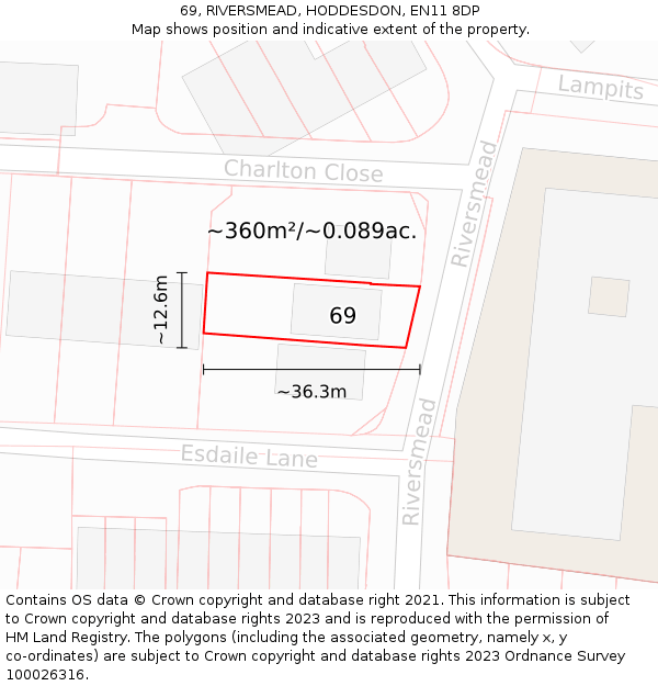 69, RIVERSMEAD, HODDESDON, EN11 8DP: Plot and title map