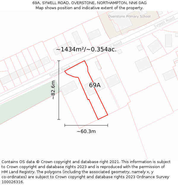 69A, SYWELL ROAD, OVERSTONE, NORTHAMPTON, NN6 0AG: Plot and title map