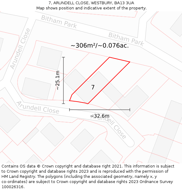 7, ARUNDELL CLOSE, WESTBURY, BA13 3UA: Plot and title map